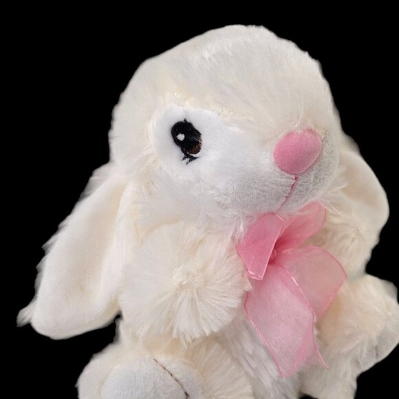 Dan Dee Bunny Rabbit 8" White Pink Bow Soft Eye Plush Stuffed Animal Easter - Picture 4 of 8